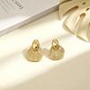 1Set Vertical Striped Scallop 2Pcs Jewelry Set, Glossy Fan Pendant Necklace Stud Earrings For Women Beach Luxury Wear