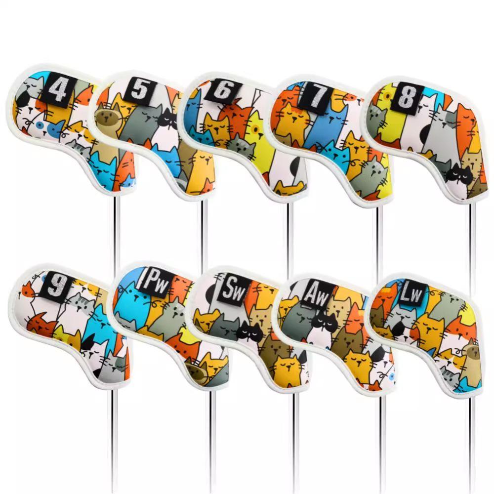 PU Leather Golf Club Head Cover Graffiti Cat Pattern Golf Club Protector  Golf Supplies