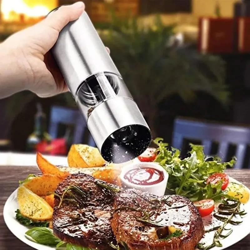 

CheapStainless Steel Electric Pepper Grinder Spices Sea Salt Kitchen Outdoor Barbecue Seasoning Coarser Adjustment Cooking Tools світло-сірого кольору