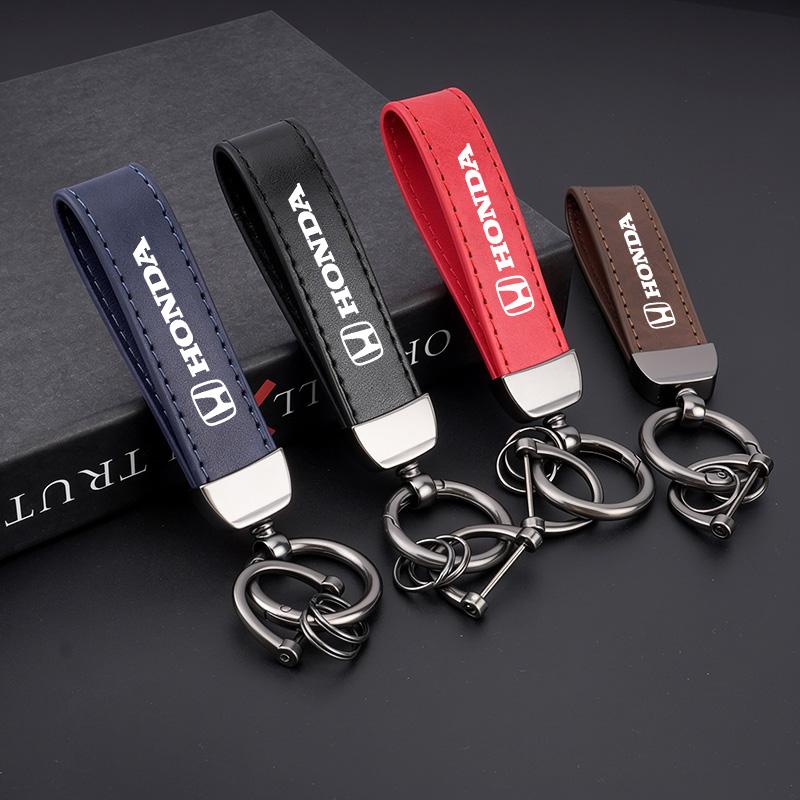 Honda Badge Leather Car Keychain Keyring Key Lanyard For Honda Civic Accord Fit Jazz Pilot CRV Odyssey Passport City Shuttle HRV TV7