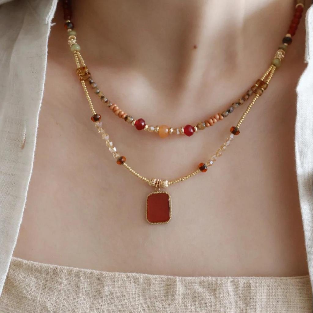 Luxurious Agate & Pearl Crystal Necklace - Ethnic Style Clavicle Chain