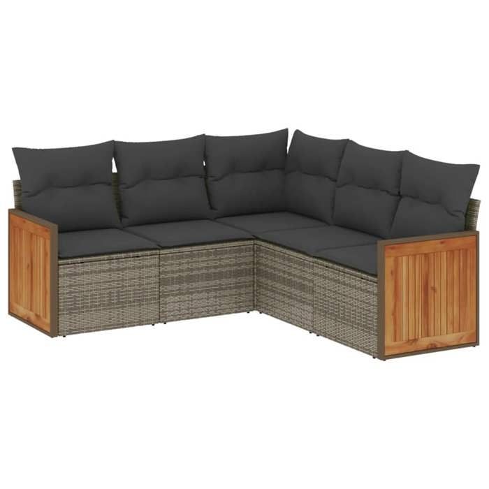 VidaXL Salon de Jardin avec Coussins 5 pcs, Canapés de Terrasse, Ensemble de Meubles de Patio, Mobilier d'Extérieur, Gris 3227642