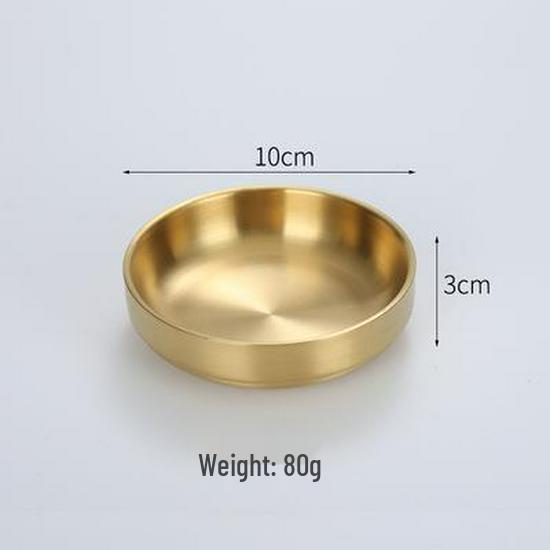 Golden Double-Layer Korean Cuisine Bowl - 304 Stainless Steel, Ideal for Rice, Soup, Kimchi, and Cold Noodles.