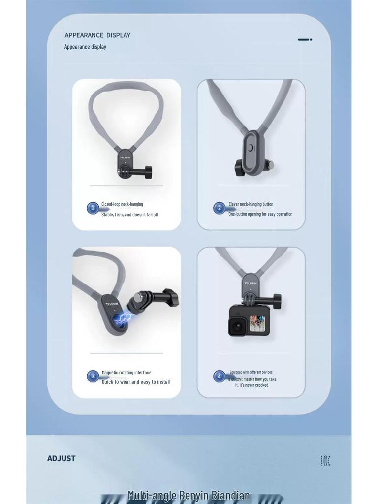 Taixun Magnetic Neck Holder for Insta360 X2/X3, GoPro 11, and Smartphones - Ideal for Cycling and Action Cameras.