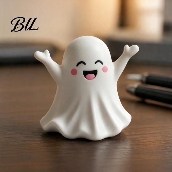 Cartoon Ghost Desktop Sculpture Halloween Cute Figurine, Mini Statue, Little Spooky Novelty Holiday Collectible Ornament for Tiered Tray Home