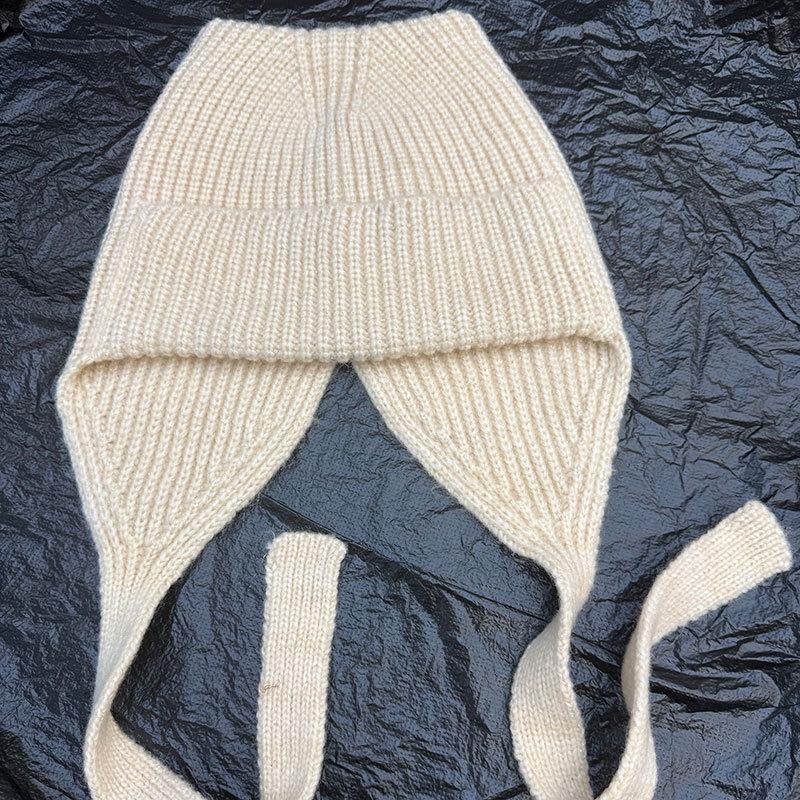 Cute Cat Ear Knitted Ear Protection Hat Women's Autumn and Winter Lace-up Wool Hat Strap Warm Cold Hat Versatile Bald Hat