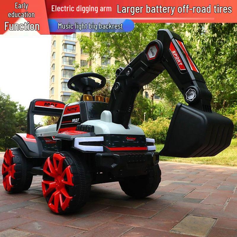 Fully Electric Kids Excavator Ride-On Car, Rechargeable with Remote, 26-Inch Model for Boys, Able to Dig Soil
