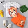 A Set of European And American Lion Print Round Neck Short Sleeves + Lion Print Shorts Casual Comfortable Sports Suit, for Outdoor