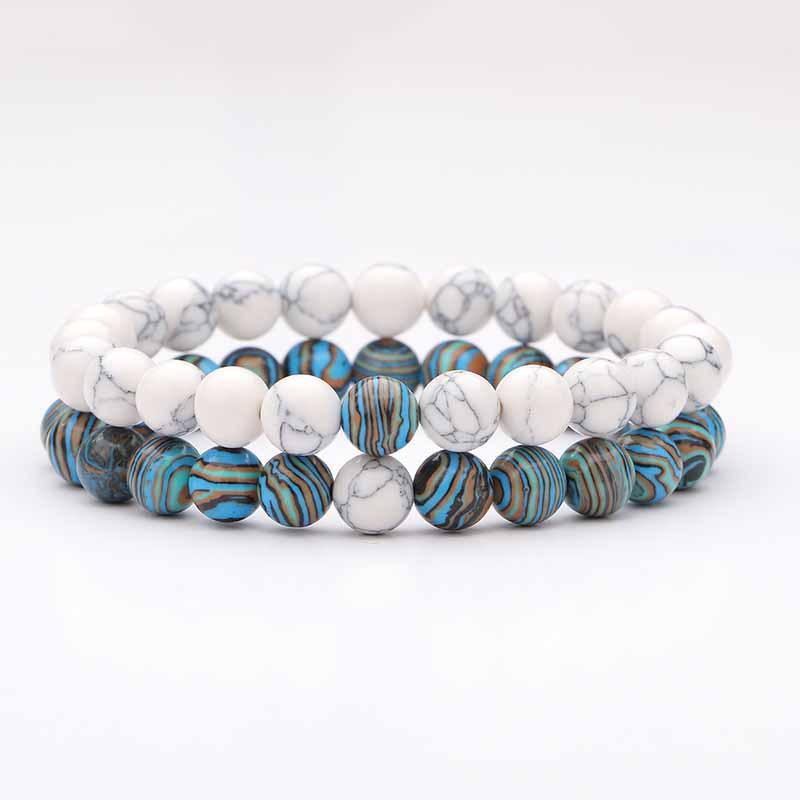 2 pieces/set of natural stone bracelet couple classic black matte blue malachite bracelet, suitable for men and women best gift