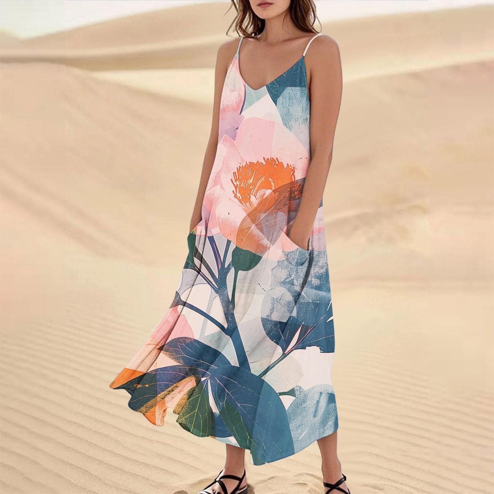 

Женское летнее платье, повседневные свободные длинные пляжные платья для отдыха M