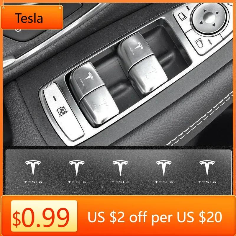 Bilklistermärke Tesla Bilfönster Glas Hissknapp Klistermärke Rattdekaler För Tesla Model 3 Model S Model X Roadster emblem A