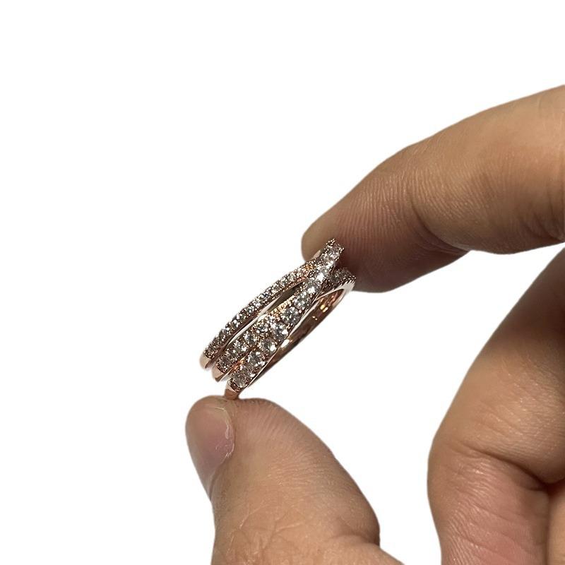 Full of Diamonds, Three Rows of Crossed Rings, Simple and Versatile, Personalized Niche Design, Rings, Light Luxury Temperament, Women