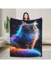 Vintage Fantasy Cat Print Flannel Blanket All-Season Knitted Polyester Shawl for BedroomDorm,CarOutdoor SofaTravelOfficeCamping