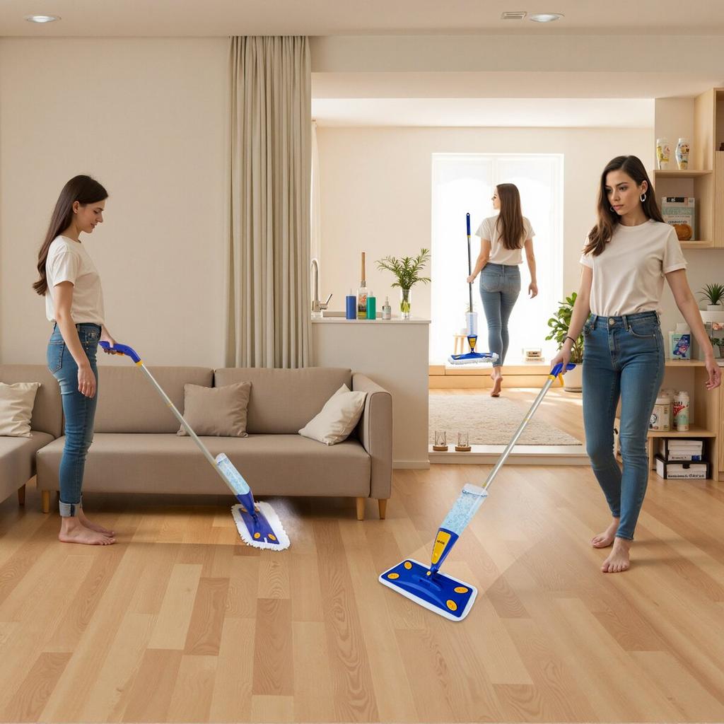 Spray Mop, with 3 Washable Pads for Dry and Wet Floor Cleaning & an 800ml Refillable Water Tank, Microfiber Dust Wet Mop & Twisted Cotton Dry Mop,