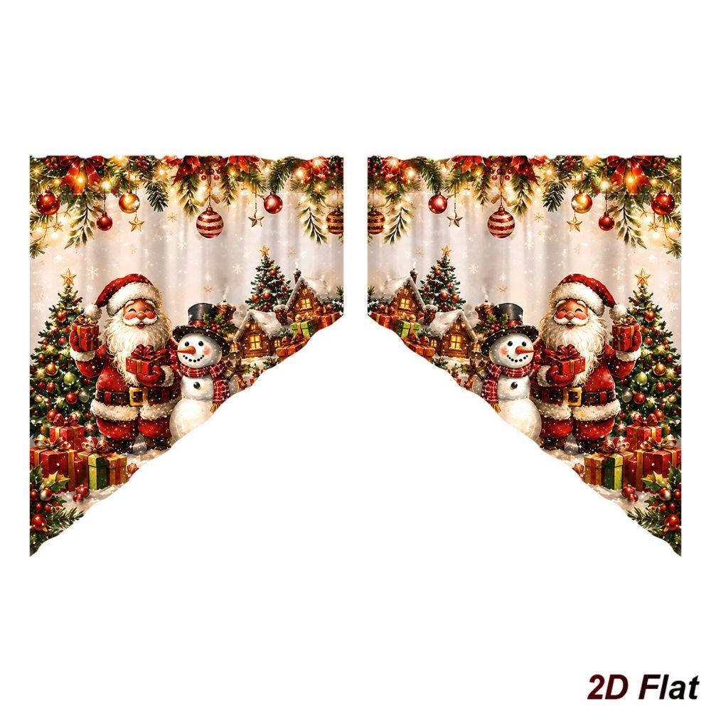 Cartoon Santa Snowman Short Curtains Red Triangle Curtains Christmas Curtains Window Decoration