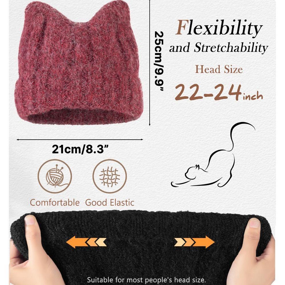 Stretch Knitted Beanie Cat Ear Thermal Beanie Fashion Skull Cap  Winter