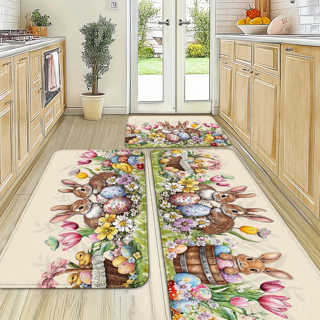 1 Stück Anti-Ermüdungs-Küchenteppiche, Osterhase-Ei-Druck Wasserdicht Rutschfest Dick Gepolsterte Küchenmatte Schwerlast-Komfort-Stehmatte für Küche
