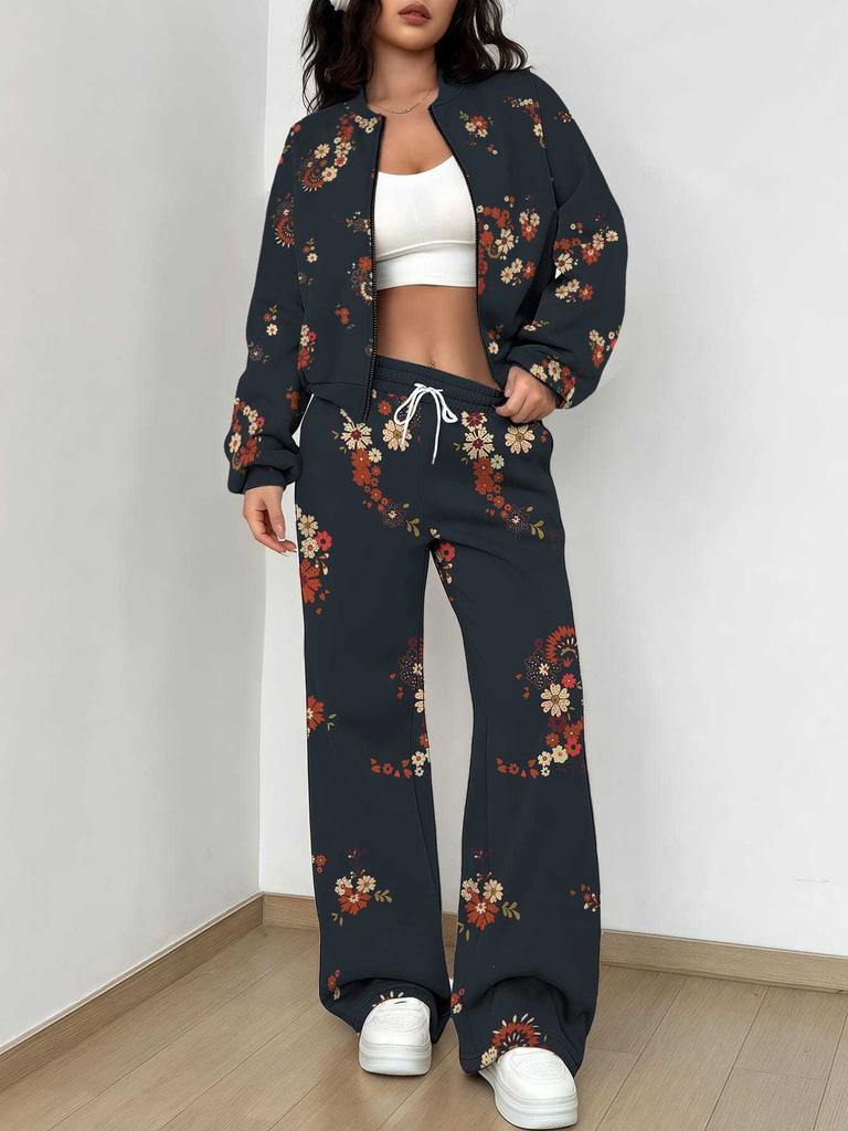 Splicing Autumn and Winter New European and American Women's Clothing Retro Pattern Printing Suit Women