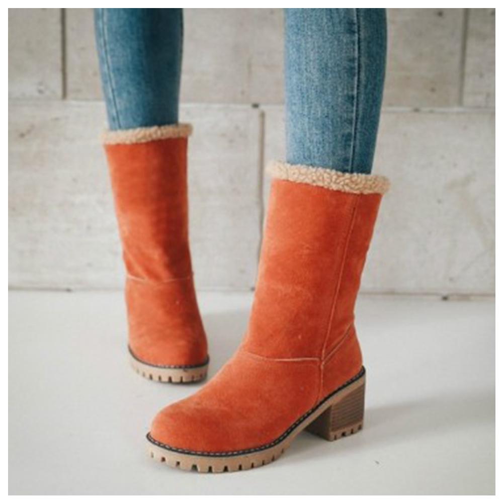 women cute warm short boots suede chunky mid heel round toe winter snow ankle booties