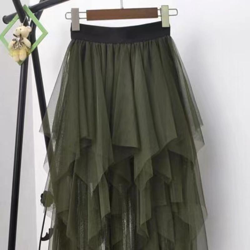 Elastic Waist Tulle Skirts Women Fashion Elastic High Waist Mesh Tutu Skirt Peated Midi Sexy Girls Dress