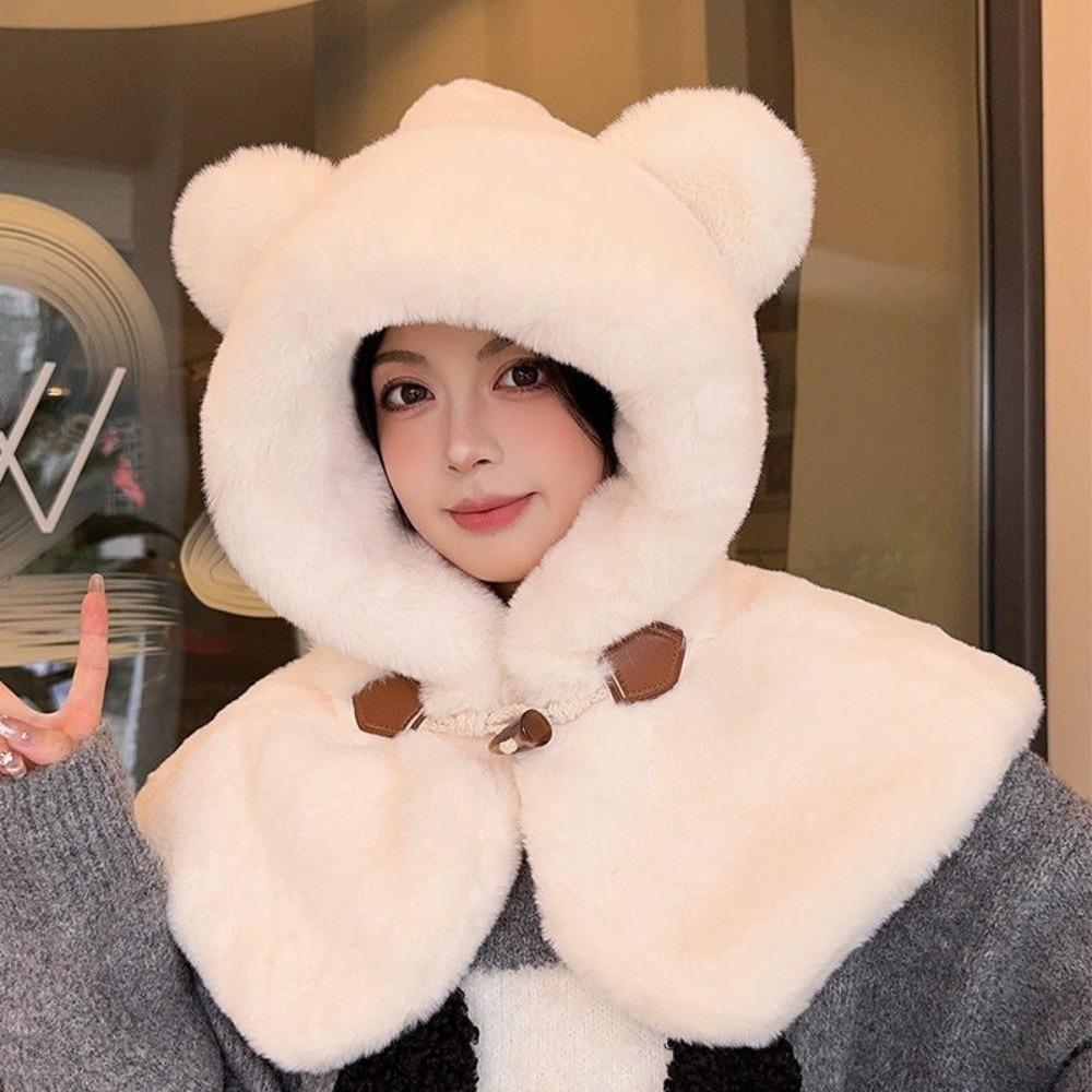 

Cute Bear Pullover Cap Fluffy Fur Neck Warmer New Shawl Women бежевий