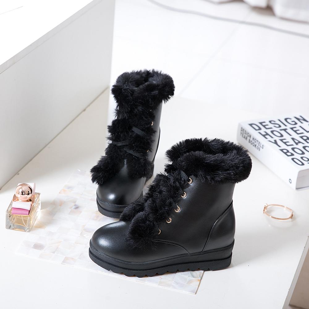 B5/Damen-Kurzstiefel, Winter-lange Plüsch-warme Schneestiefel, übergroße Damenschuhe, erhöhte schräge Absätze, Damenschuhe