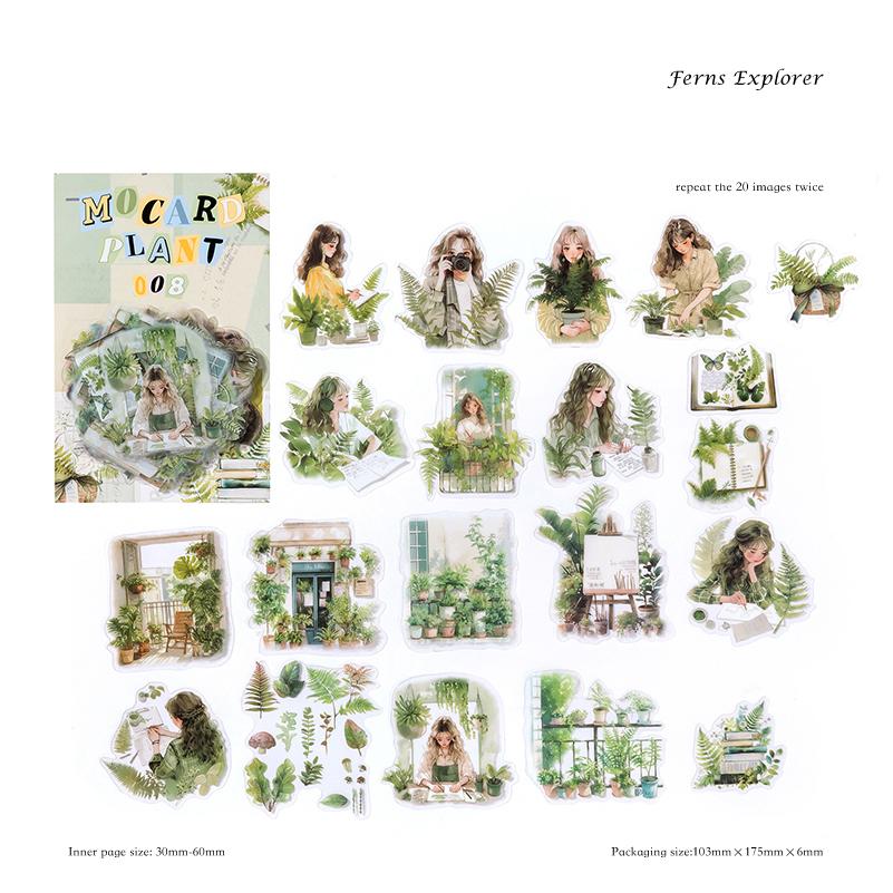 40 Sheets/bag Stickers PET Retro Illustration Girl Plant Character Sticker for Manual Splicing Materials Pack DIY Decoration