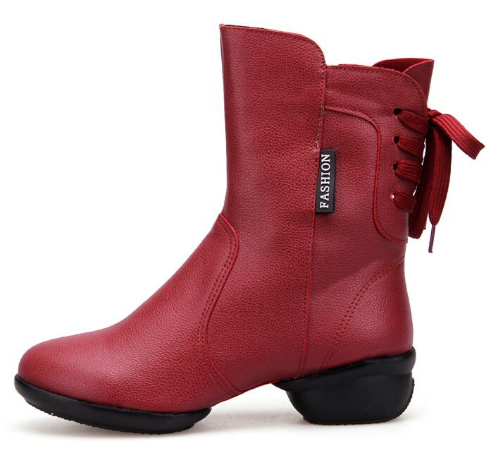 

Fashion Leather Women Dance Boots for Ladies Ballroom Modern Dance Shoes Black Gilrs Soft Sole Bachata Salsa Dancing Shoes 34