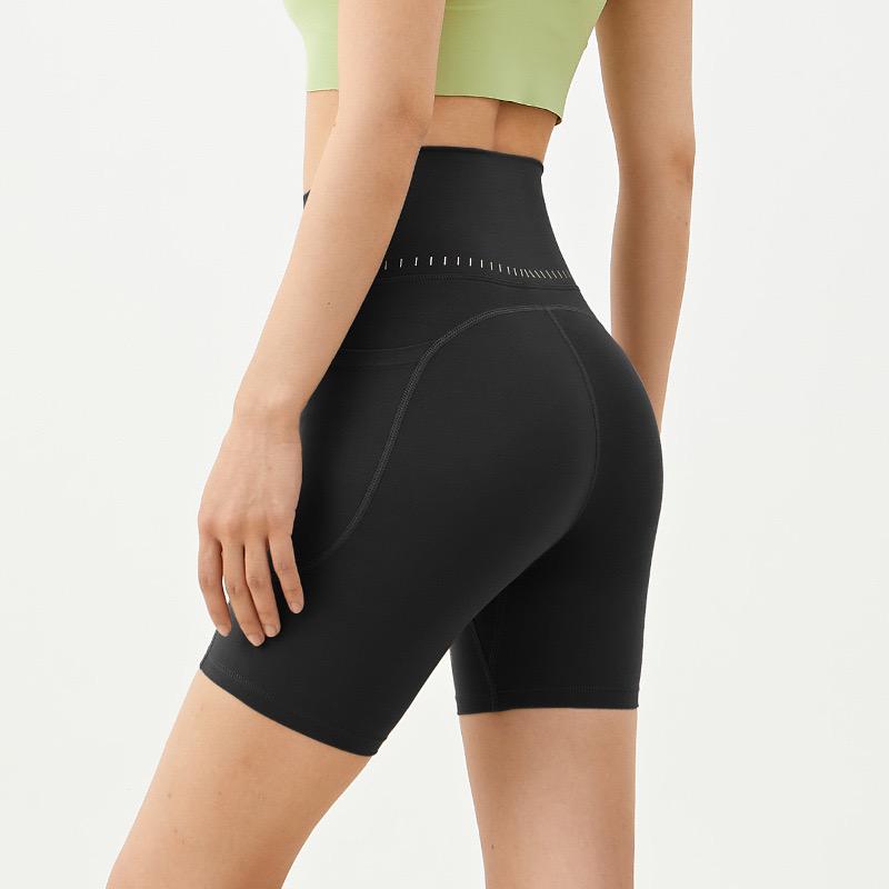 High-Waist Yoga & Cycling Shorts with Pocket - No Line, Peach Lift Design for Women