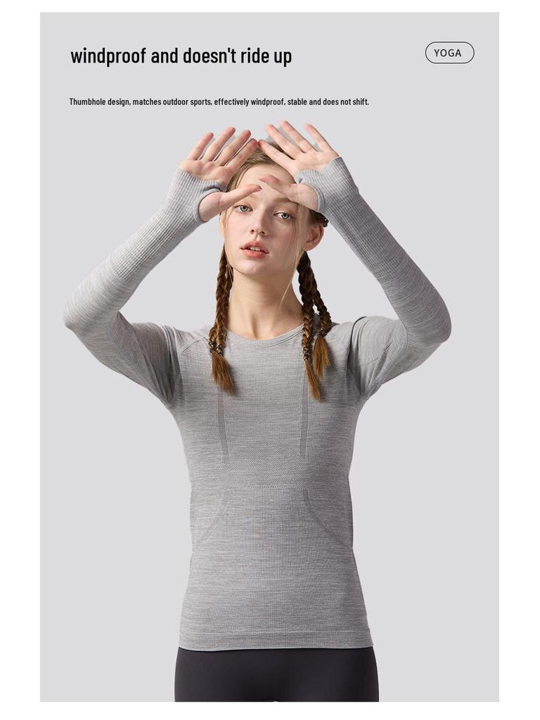 Lulu Women's Seamless Slim Fit Long Sleeve Yoga Top - Breathable, Quick-Drying Sportswear for Autumn & Winter Fitness.