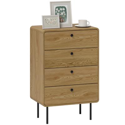 4-Drawer Narrow Chest of Drawers, Steel Legs, Rounded Corners, 60x39x91.5 Cm, Oak