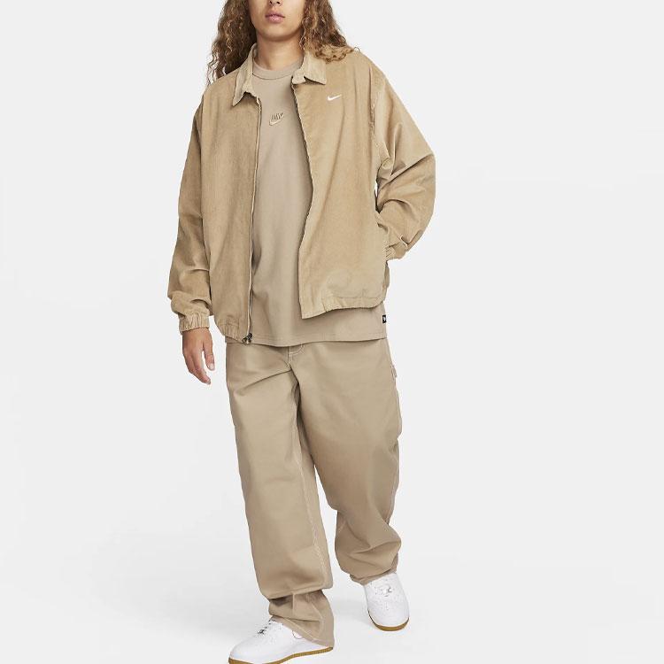 Nike Sportswear Essentials Logo Embroidered Ribbed Crew Neck Short Sleeve T-Shirt Men Tops Khaki DO7392-247