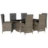7 Piece Garden Dining Set with Cushions Gray Poly Rattan