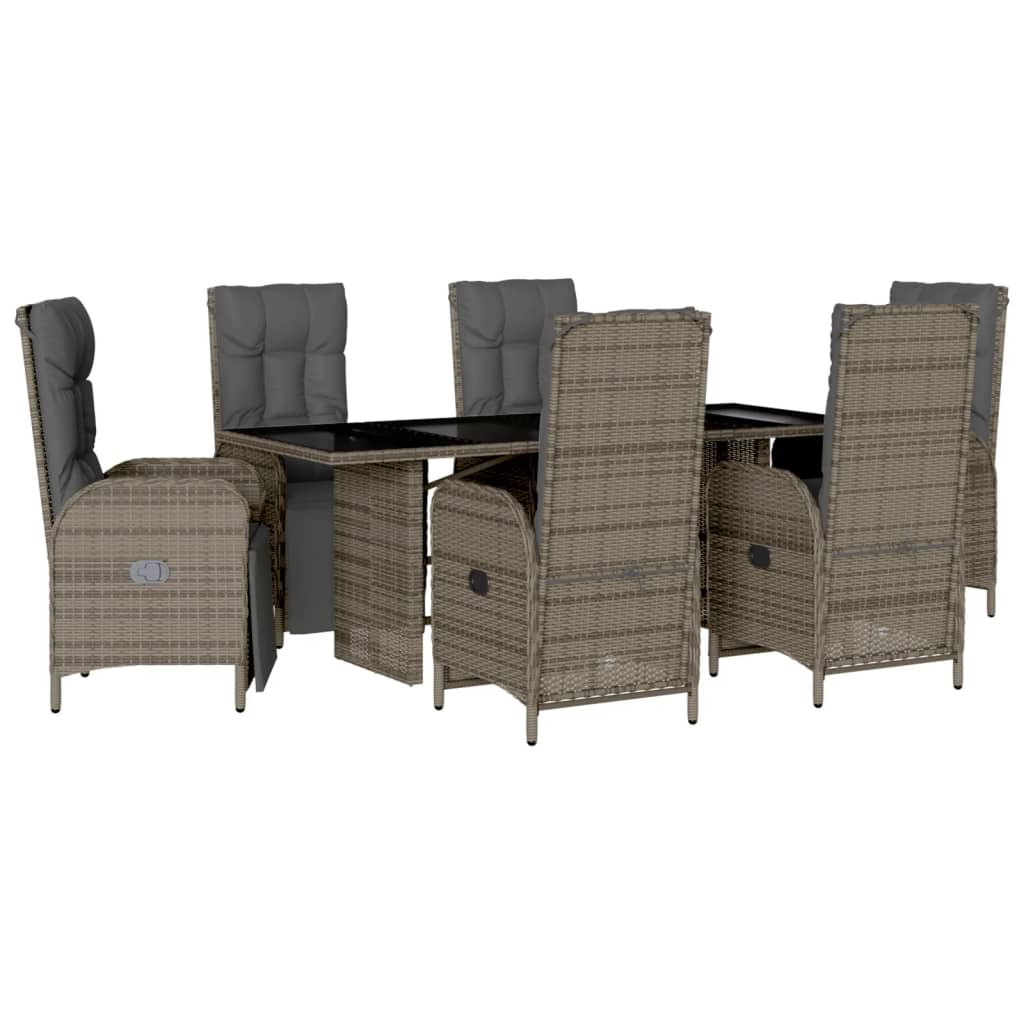 7 Piece Garden Dining Set with Cushions Gray Poly Rattan