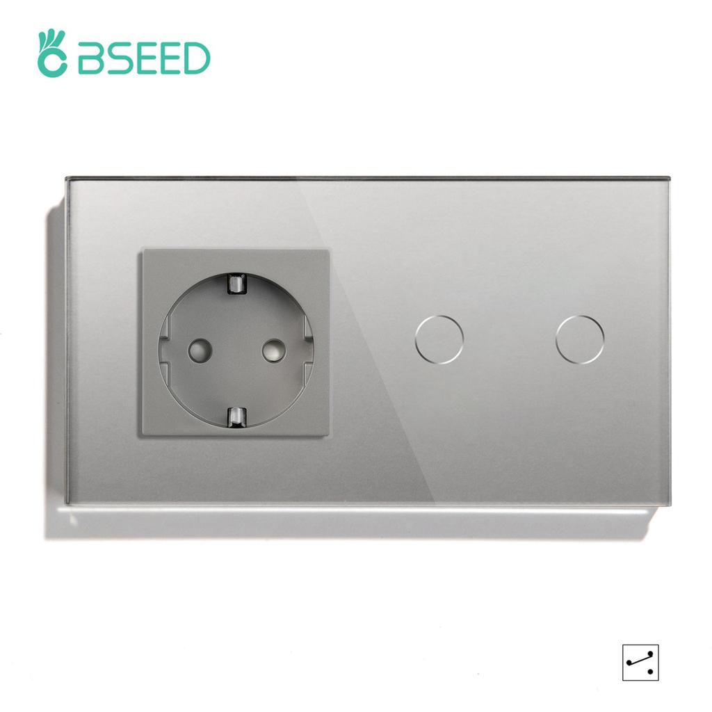 BSEED 1/2/3Gang Touch Light Switches 1/2/3Way Stair Sensor Switches For Hallway Corridor With Socket EU Standard Glass Panels