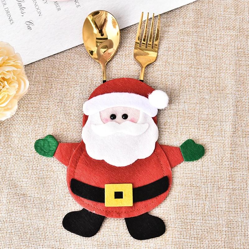 Creative Cartoon Christmas Dining Table Knife Fork Cover Hotel Tableware Decorations Santa Claus Snowman Reindeer Storage Bag