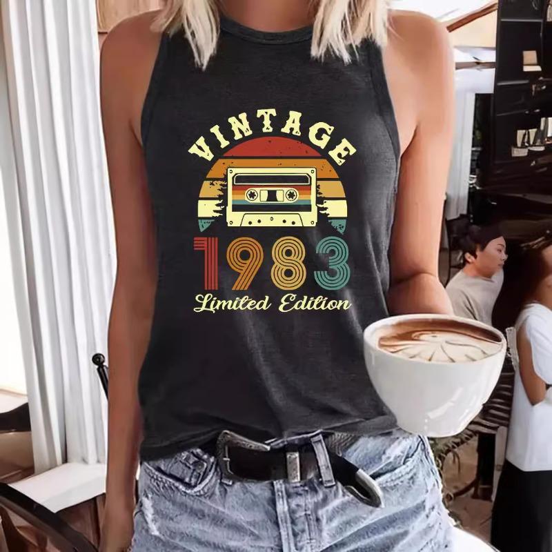 1983 Printed Women's Round-neck Vest Spring and Summer Casual Sleeveless Top