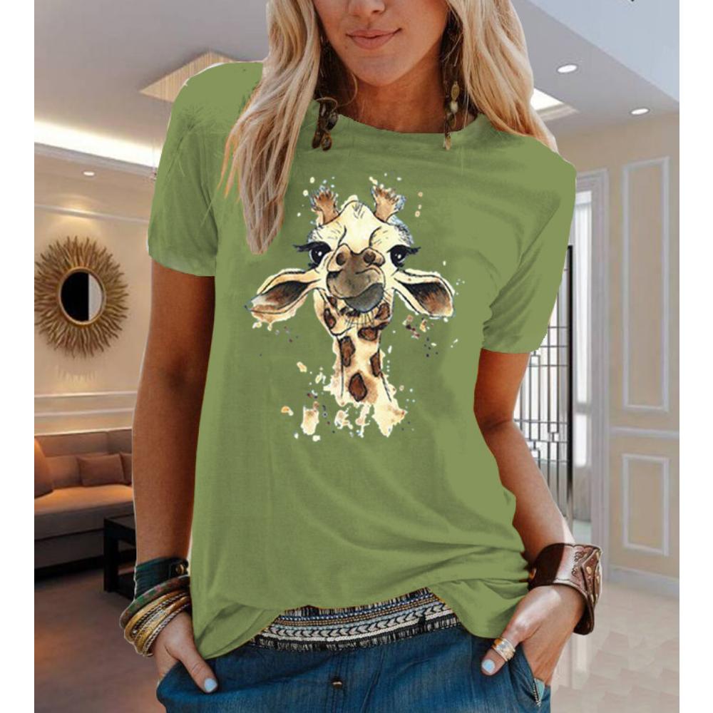 COTTON 100% Animal Flower Print Short Sleeve T-shirt Woman Aesthetic Clothes  Women Clothing  Graphic T Shirts  Oversized Tops