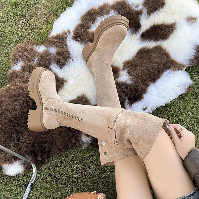 Fashion Winter Warm Cotton Women Knee High Boots Concise Punk Modern Long Boots Thick Heels Ladies Shoes