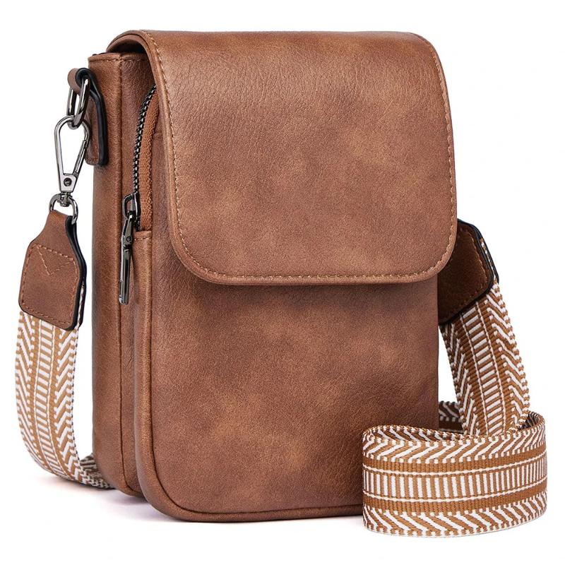 Bolso Bandolera de Cuero Vintage para Mujer Bolso para Teléfono para Mujer Correa Ancha Ajustable Bolso de Mano Compartimentos Múltiples con Cremallera Cartera
