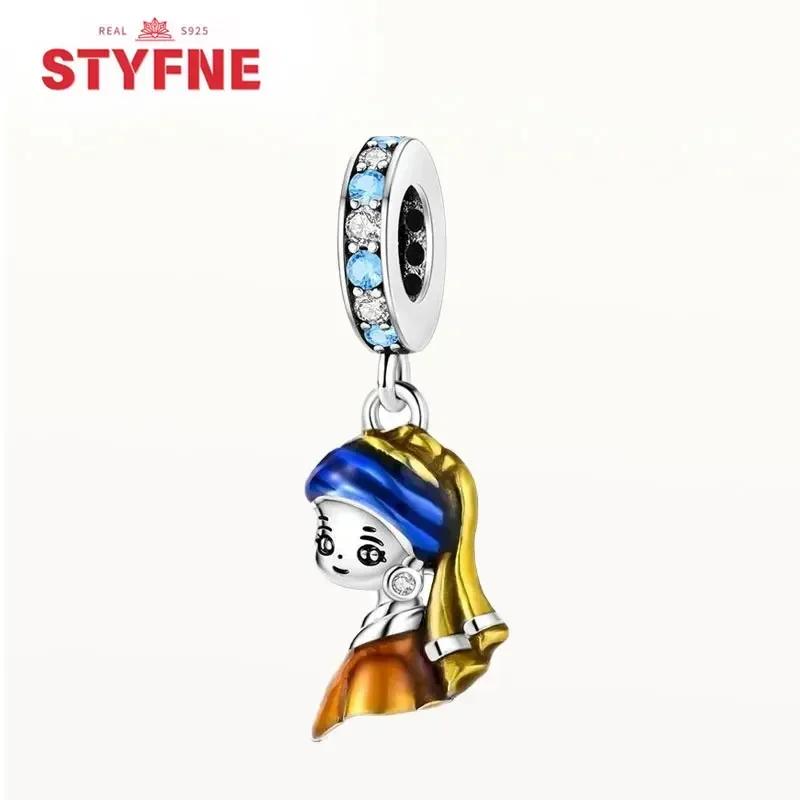 Copperoriginal Starry Sky Sunflower Green Wheat Field Oil Painting Charms Beads For Women Diy Fine Jewelry Gift