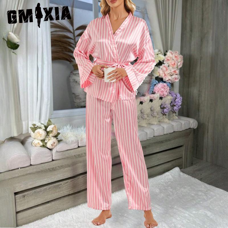 GMXIA Women's Homewear Set Printed Bathrobe Set Autumn Casual Pajamas