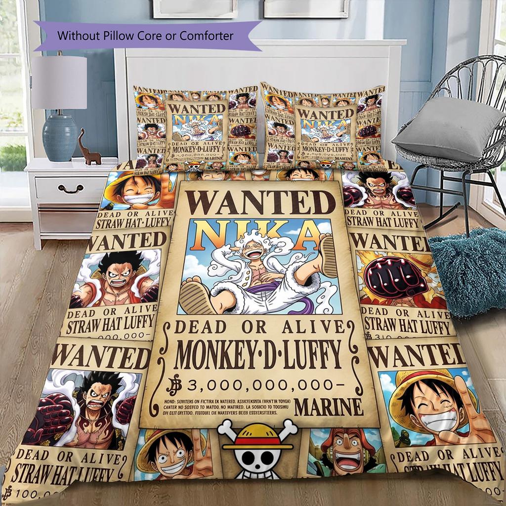 One Piece Poster Pattern Bedding Quilt Set Quilt Cover Pillowcase Home Birthday Gift(1 * Duvet Cover + 2 * Pillowcase, Without Core)