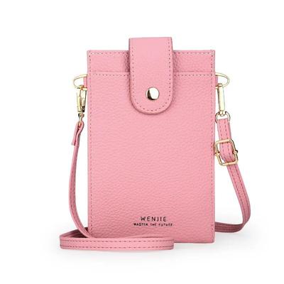 PU Small Bag Solid Color Vertical Lychee Pattern Mobile Phone Bag Mini Niche Thin Lady Crossbody Mobile Phone Bag