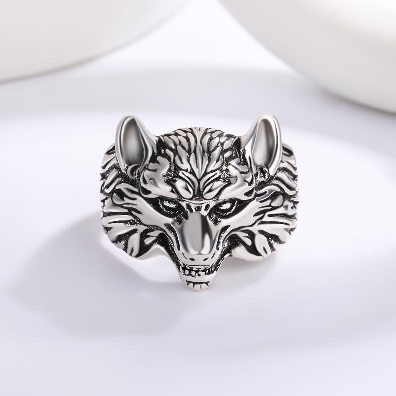 Retro Wolf Head Ring For Men Silver Color Punk Gothic Open Ring Zinc Alloy Handmade Unisex Designer Jewelry Biker Accessories