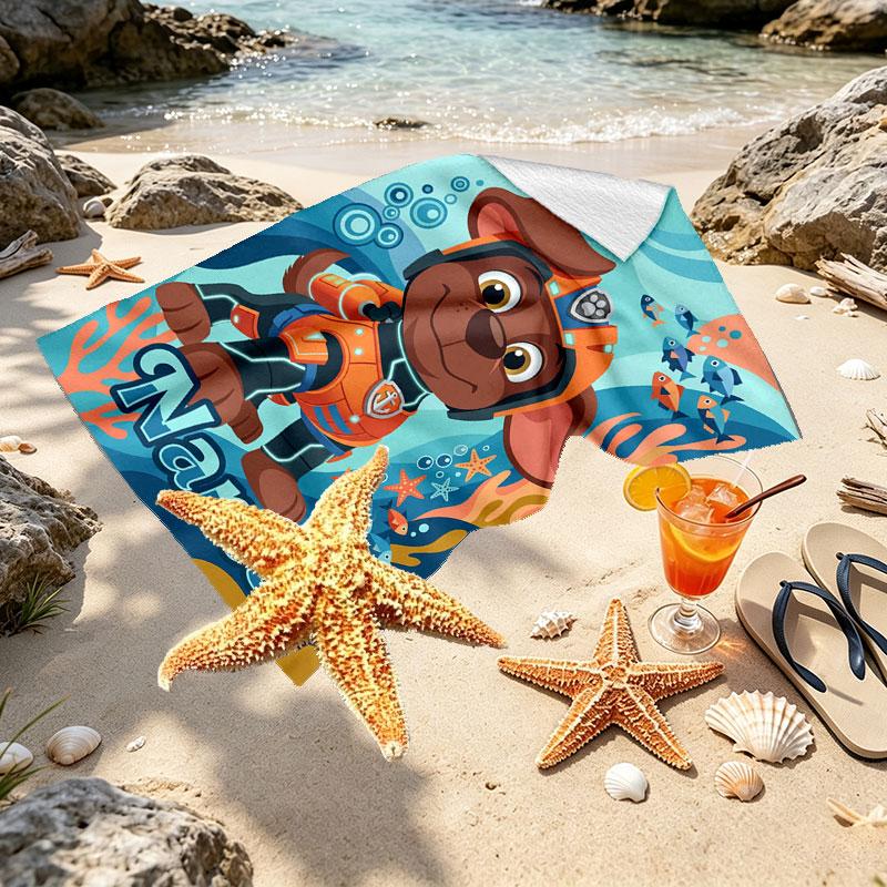 Custom Name Personalized PAW Patrol Print Beach Towel, for Trip Camping Beach Party Home Decor, Birthday Gift for Family & Friends