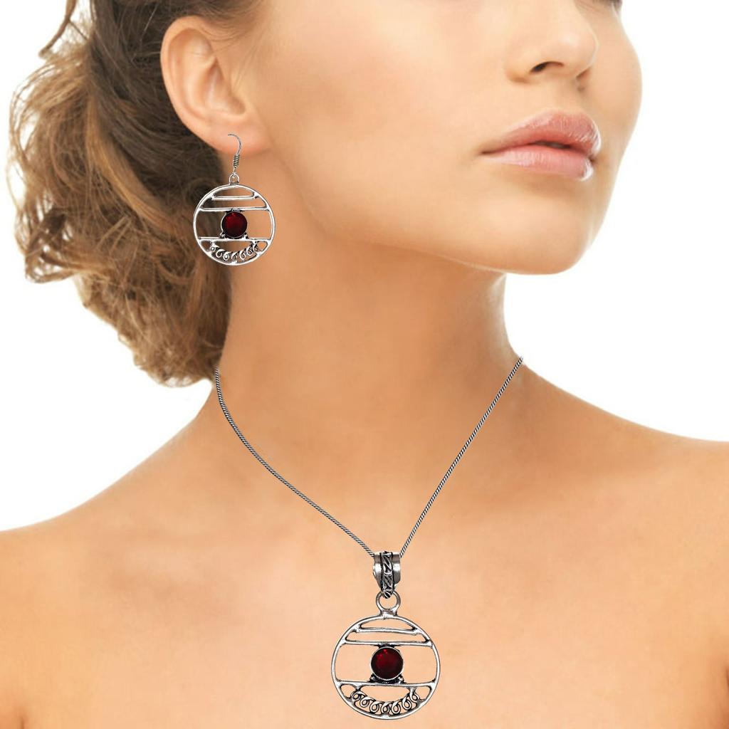Pendant Garnet   Sterling Jewelry Gemstone Plated Gold Natural Red