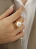 316L Stainless Steel Rings With Big Imitation Pearl For Women 18k Gold Plated Waterproof No Tarnish Vintage Women's Wedding Ring