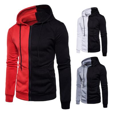 Chaqueta con capucha y cierre de cremallera para hombre, retazos, manga larga, cordón, bolsillos laterales, sudadera, ropa masculina