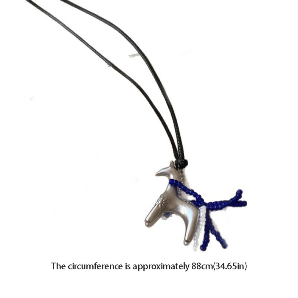 Long Wax Rope Necklace Horse PU Leather Necklace Unique Pony Pendant Necklace  Women